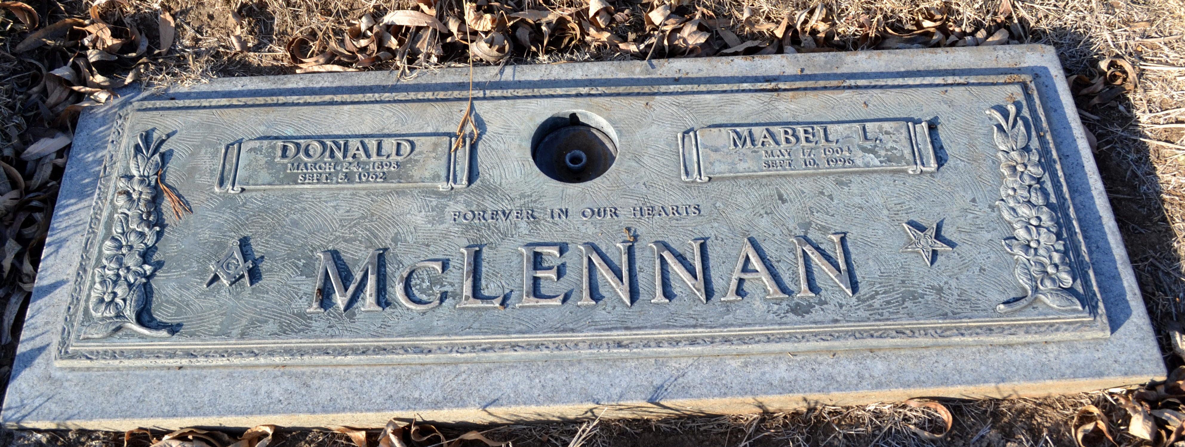 Photo of headstones/Donald McLennan d1962Calif &Mabel L hdstn